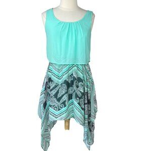Rue 21 Dress Sea Foam Green Handkerchief Skirt Cut Out Sleeveless Boho Size Smal